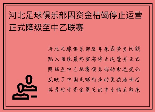 河北足球俱乐部因资金枯竭停止运营正式降级至中乙联赛